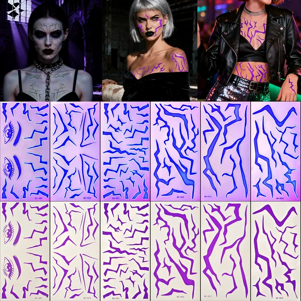 Purple Luminous Fluorescent Tattoo Stickers Cross-Border Girl Group and Boy Group Cosplay Purple Tattoo Stickers Hunter Tattoo Stickers