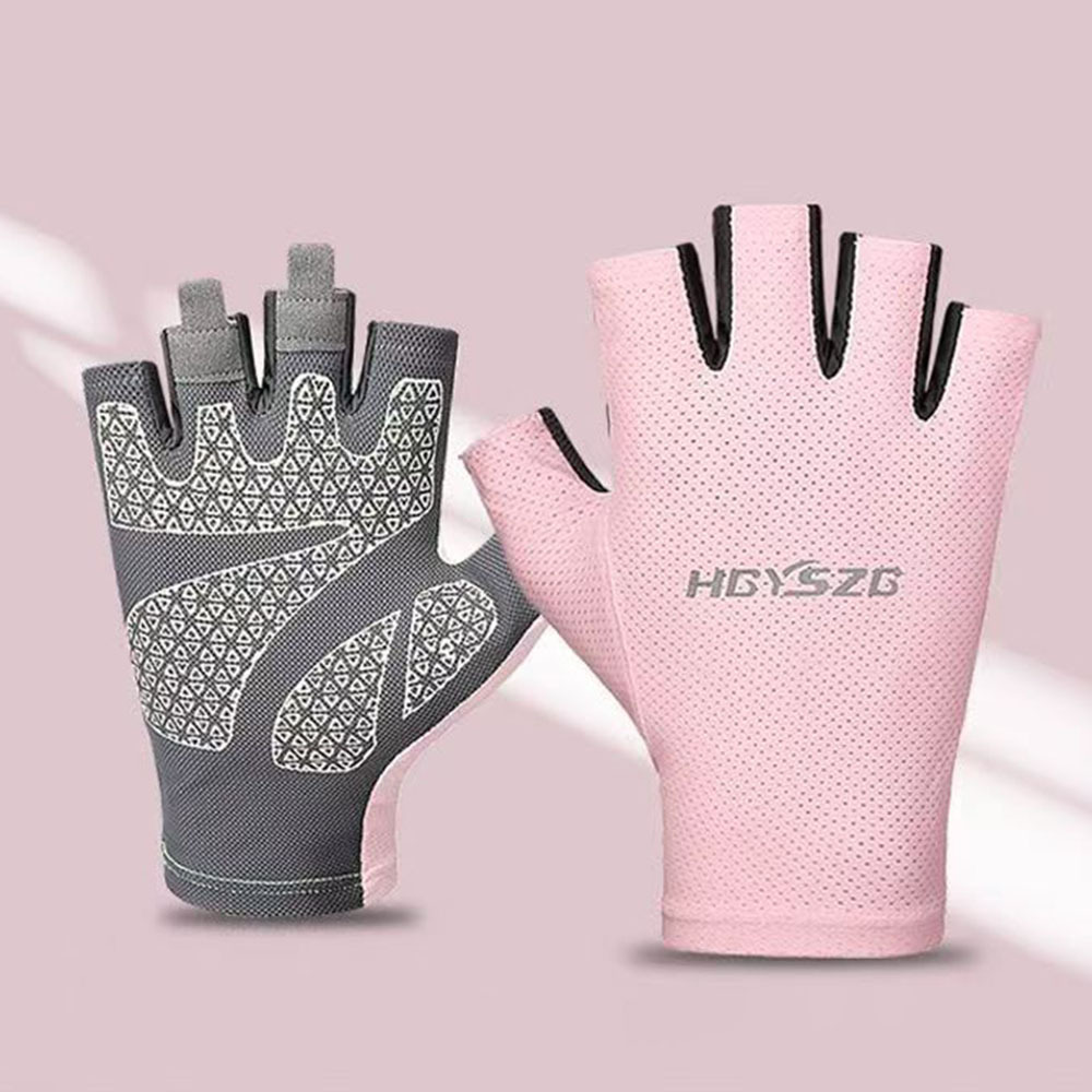 Protección solar medio dedo guantes hielo seda manicura hombres y mujeres delgada primavera y verano transpirable al aire libre equitación guantes de fuga de dedo
