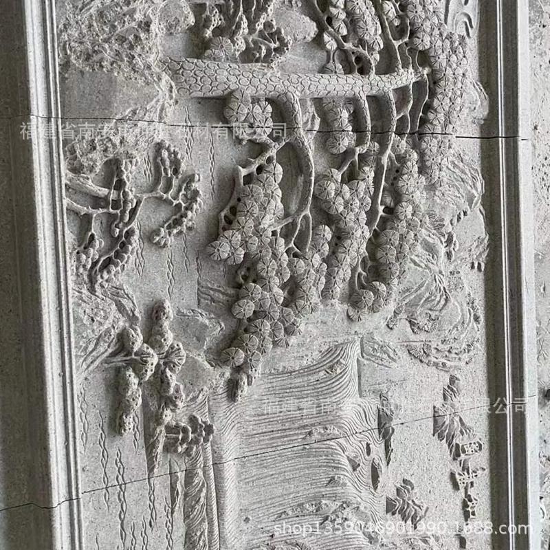 江山如画古典青石机械浮雕石碑中式大理石平面雕刻壁画