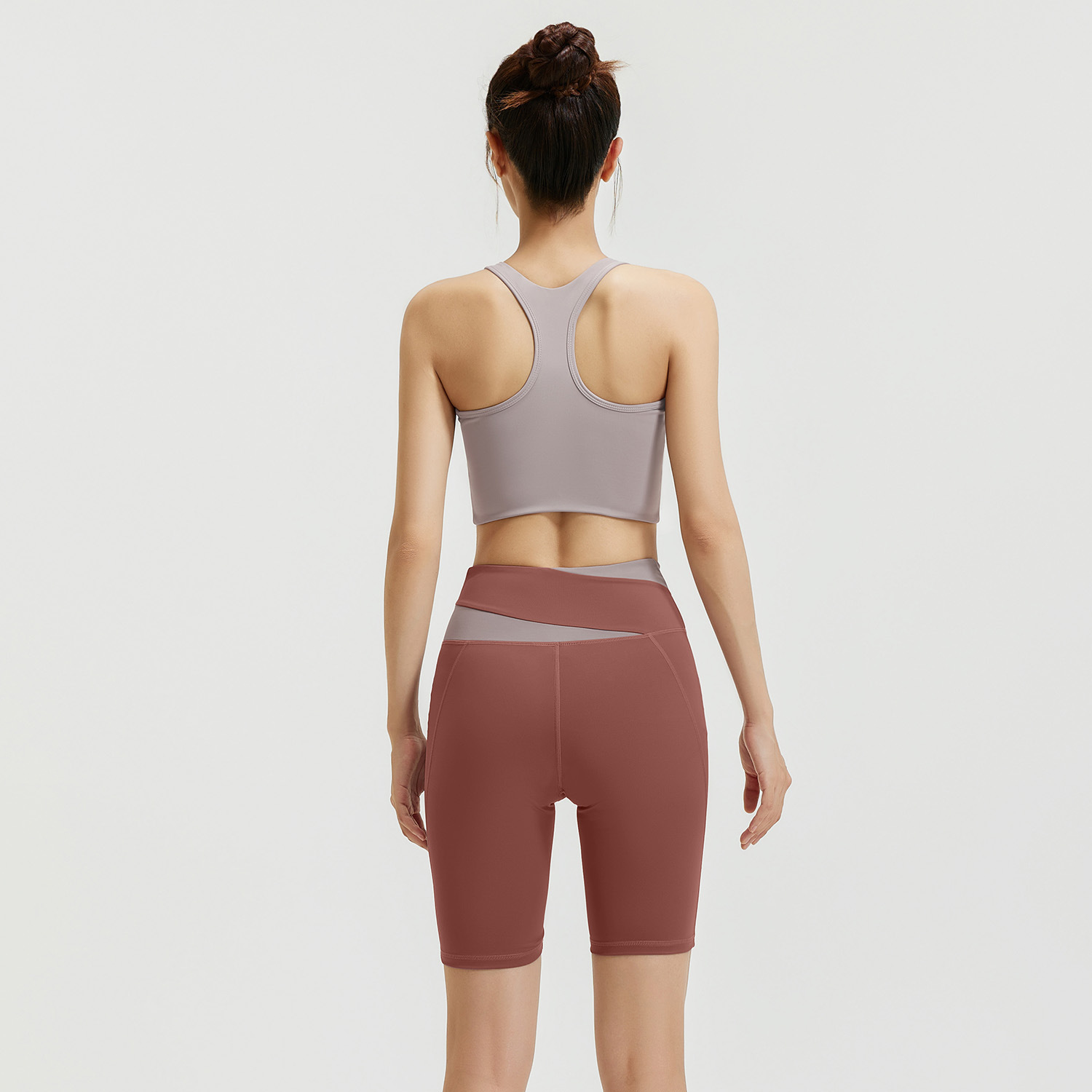 Juyitang traje a juego de colores traje de color en contraste transpirable desnudo cintura alta levantamiento de caderas medias deportivas traje deportivo