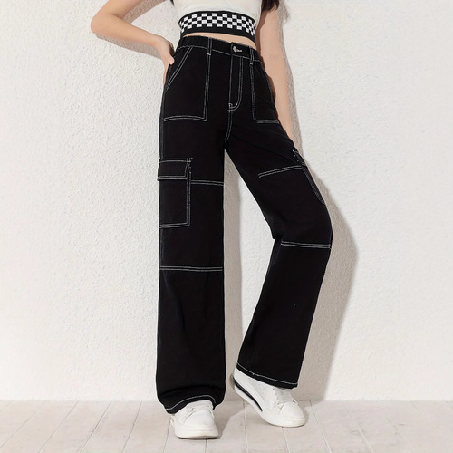 New Women's Y2K 2025 Color-blocked Wide-leg Jeans Amazon AliExpress Workwear Exclusive