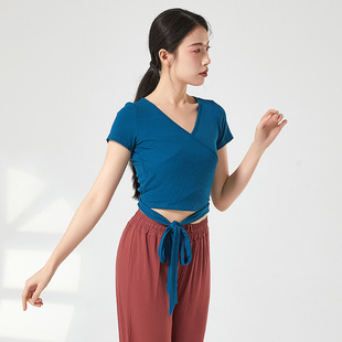 Basic training dance clothes lace-up basic T skin-friendly slimming modern dance new all-match classical dance short sleeve top