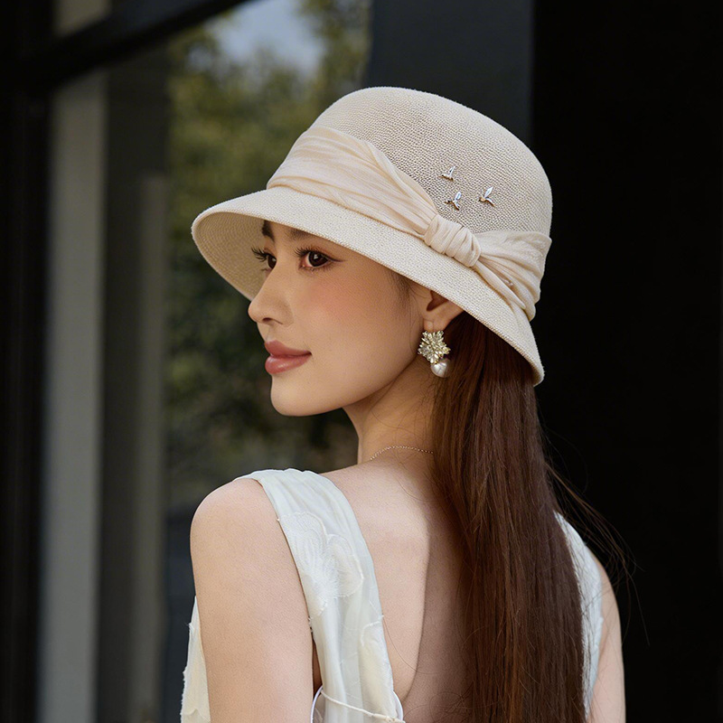 2026 New Summer Sun Hat For Women Breathable Wide Brim Bucket Hat Luxury Ribbon Bow Fisherman Hat - Thumbnail 3