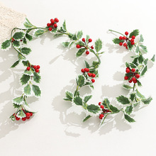 圣诞果藤条 红浆果藤 亚马逊专供人造塑料假花 节日会场壁挂花藤