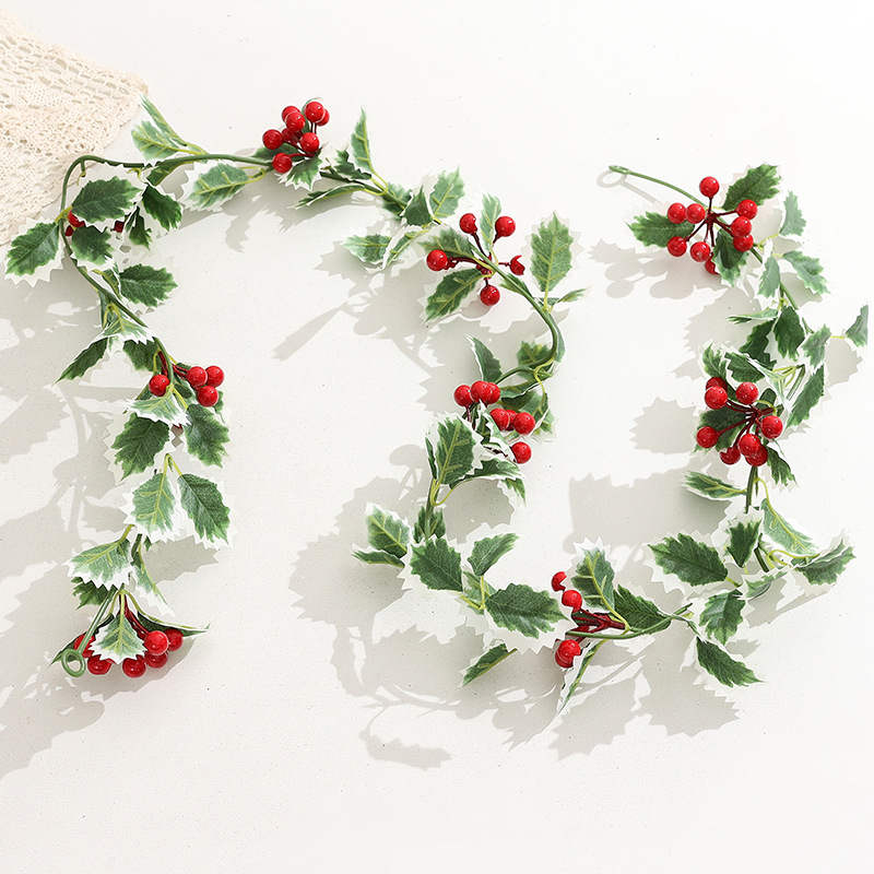 圣诞果藤条 红浆果藤 亚马逊专供人造塑料假花 节日会场壁挂花藤