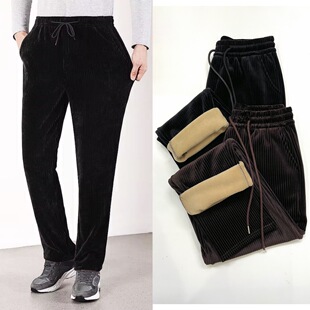 Winter corduroy fleece-lined thickened men's pants business casual middle-aged and elderly men's loose corduroy dad outer wear men's pants
