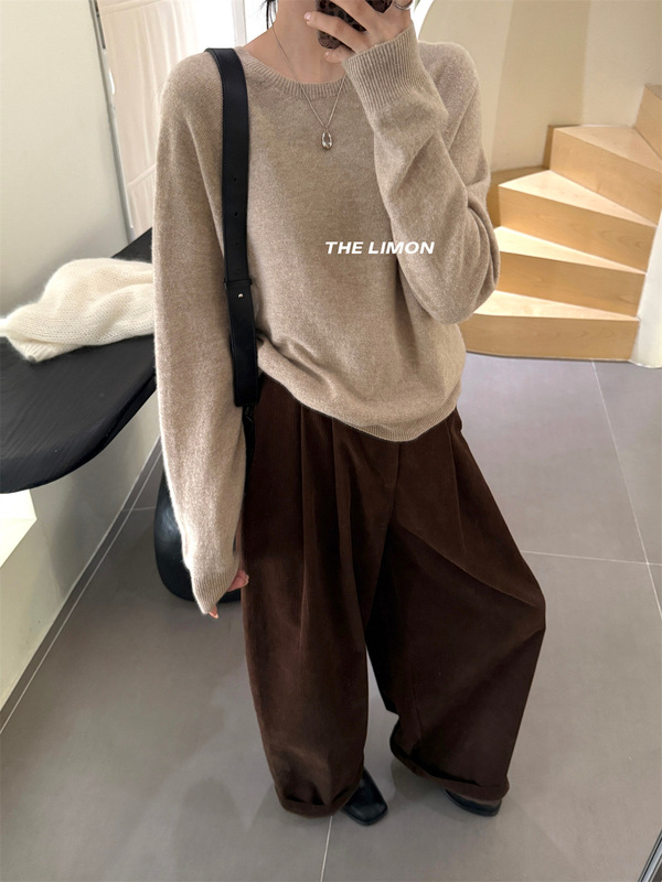 thelimon柠檬绿茶2025秋季新款韩版圆领套头毛衣女显瘦针织衫上衣|undefined