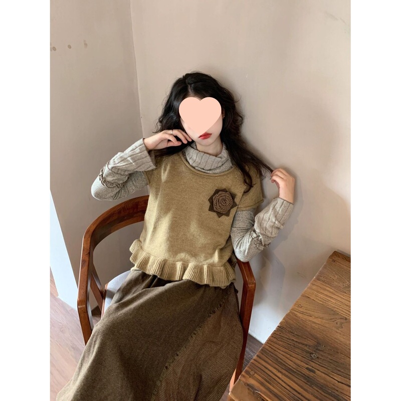 今年流行的套装法式文艺针织毛衣马甲长袖打底衫半身长裙女三件套|undefined