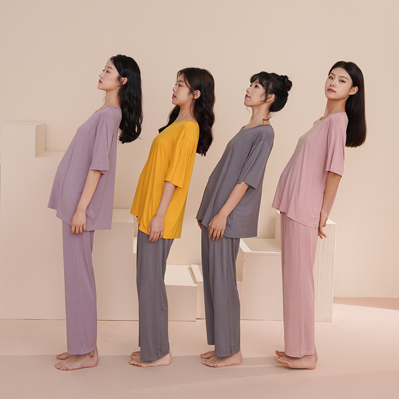 Modal Pajamas for Women, High-End Summer Short-Sleeved Pants Set, Large Size Summer Women's Home Wear with Chest Pads