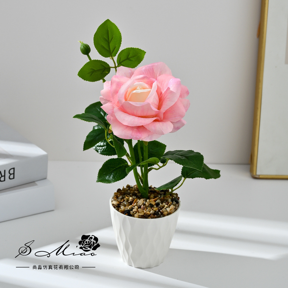 Cross-border dos extremos rosa bonsai moda imitación maceta flores falsas decoración del hogar fotografía ornamentos de flores artificiales de boda
