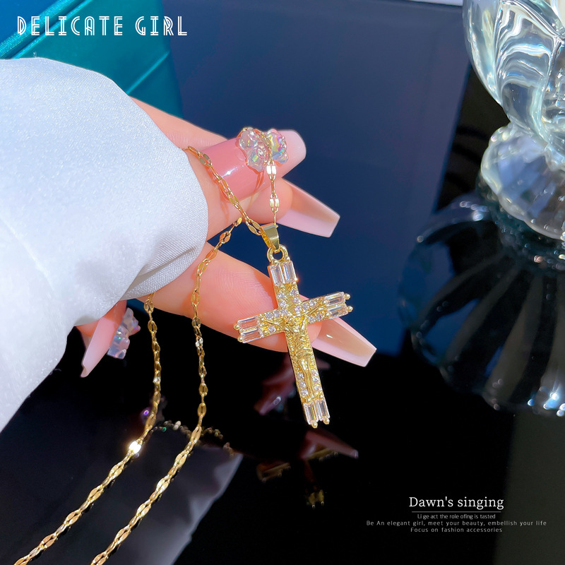 Ethnic Style Cross Titanium Steel Plating Inlay Rhinestones Pendant Necklace 1 Piece