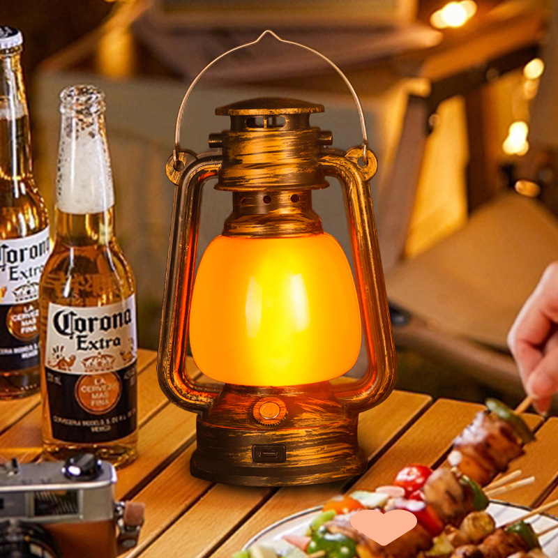 台灯装饰氛围灯创意复古马灯户外道具露营煤油灯桌灯提灯充电酒吧