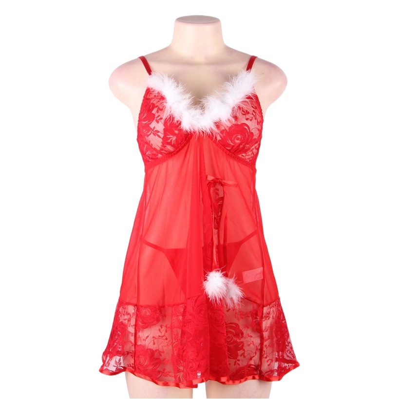 Comercio exterior europeo y americano más tamaño lencería sexy de encaje rojo tentación sexy Correa camisón Chubby Girl traje de Navidad Generación de pelo