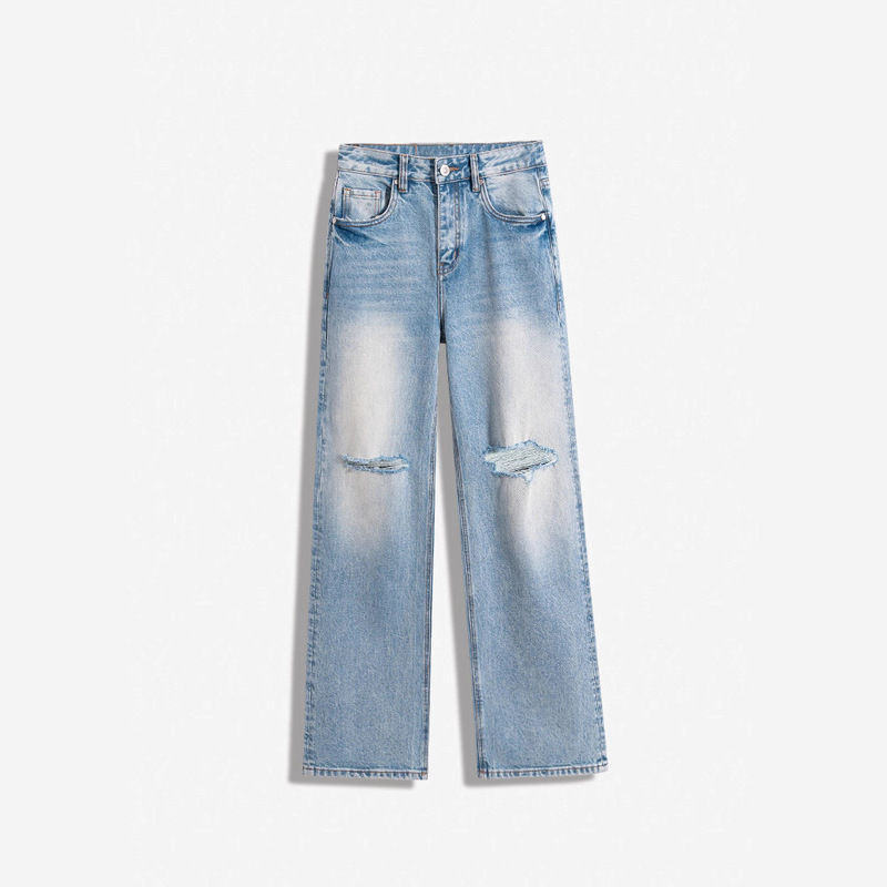 Li Girl American Retro Ripped Jeans Women's Autumn New Trendy Brand High Street Turkish Washed Wide Leg Pants