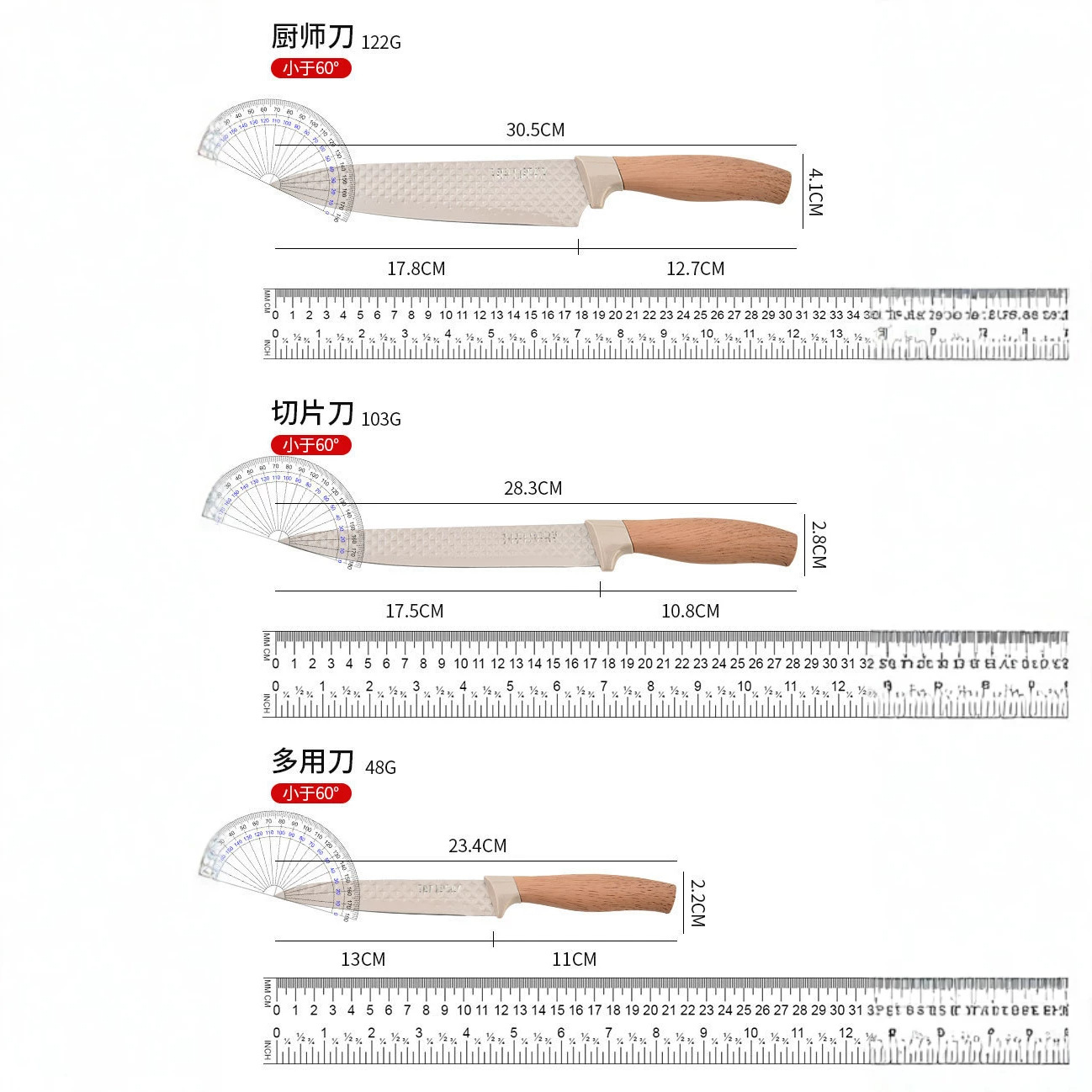 6 piezas de acero inoxidable cuchillo de cocina afilado tijeras de madera aprobar cuchillo de cocina conjunto de herramientas de regalo