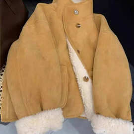 羊羔绒好看短外套女独特羊羔毛加厚爆款2024新款超秋冬季皮毛一体