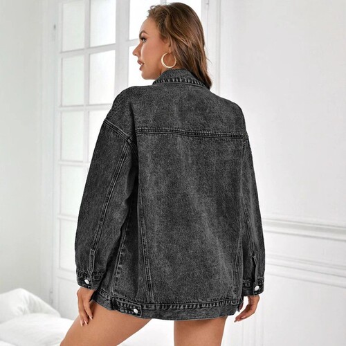 smx European and American denim jacket, women's medium and long autumn and winter coat, high-end casual loose JEANS