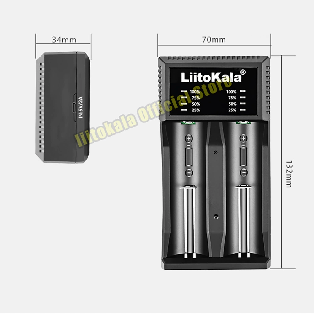 Зарядное устройство (LiitoKala Lii-C2) для 21700/18650/26650, вход 5В/2А, уменный 4-светодиодный дисплей