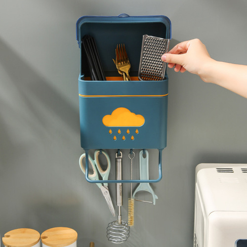 Yunduo Raindrops 2nd Generation Upgraded Dustproof Covered Chopstick Tube Chopstick Cage Large Double-layer Wall-mounted Storage Rack Storage Box