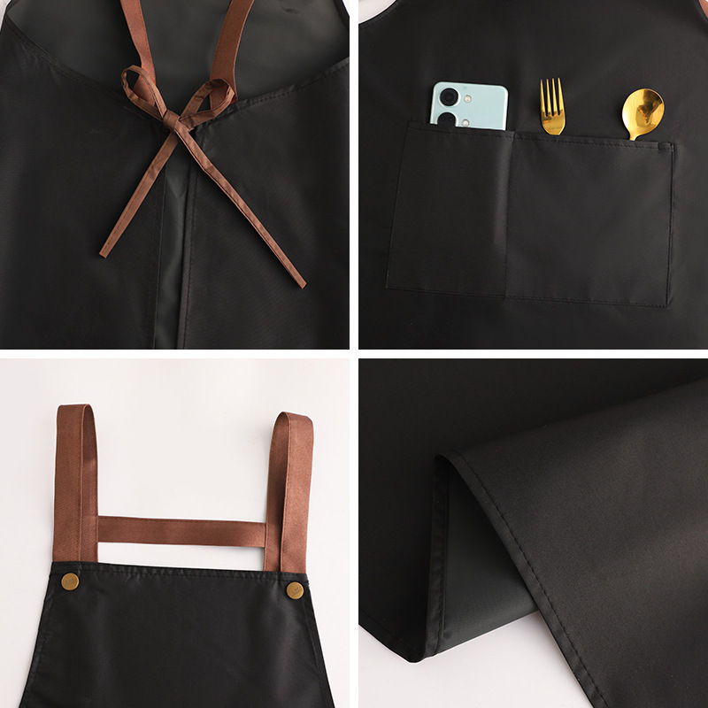 エプロン防水防油ストラップ純色大ポケットキッチン料理レストラン家庭用男女作業服カスタムロゴ|undefined