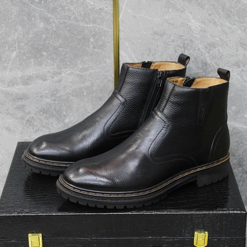 Мужские ботинки martin из натуральной кожи, новые зимние теплые черные деловые универсальные ботинки с высоким берцем и боковой молнией, модные ботинки, увеличивающие рост