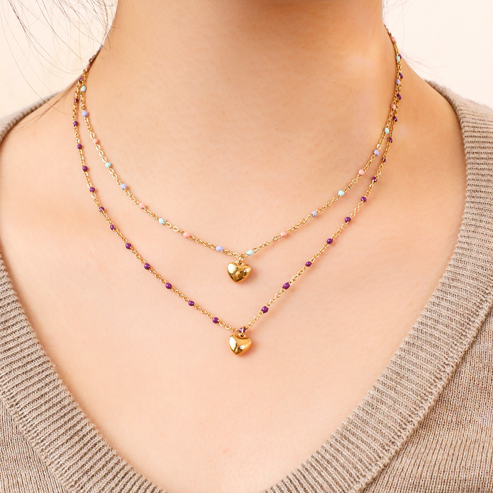 6g Weight Pendant Necklace Classification 1 Piece Quantity Daily, Street Occasion Stainless Steel, Titanium Steel Material Heart Shape Pattern Women's Gender Enamel, Plating Design Simple Style Style Simple Style Heart Shape Stainless Steel Titanium Steel Enamel Plating Pendant Necklace 11