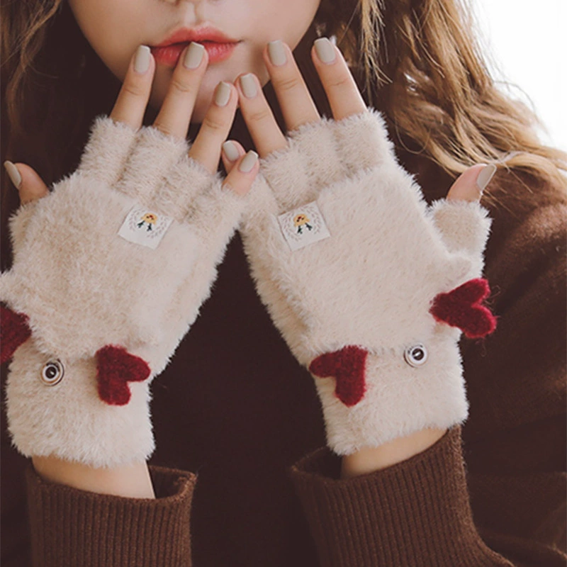 knitted gloves, demi-season cute keep warm set for students, fingerless