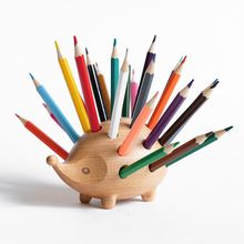 实木刺猬笔插办公室可爱儿童礼物木质收纳盒动物笔筒创意桌面摆件