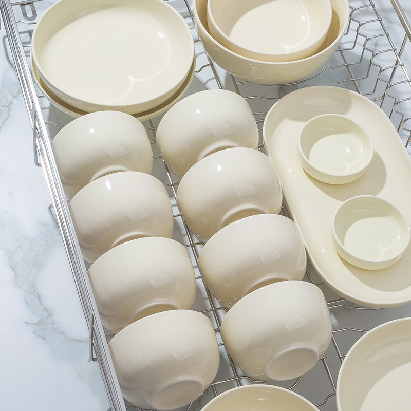 Ceramic bowl and dish suit household new cream color high-grade luxury housewarming bowl and dish set tableware