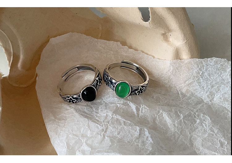 Linglang Trendy S925 Sterling Silver Adjustable Rings for Women Minimalist Open Rings Boho Rings with Agate