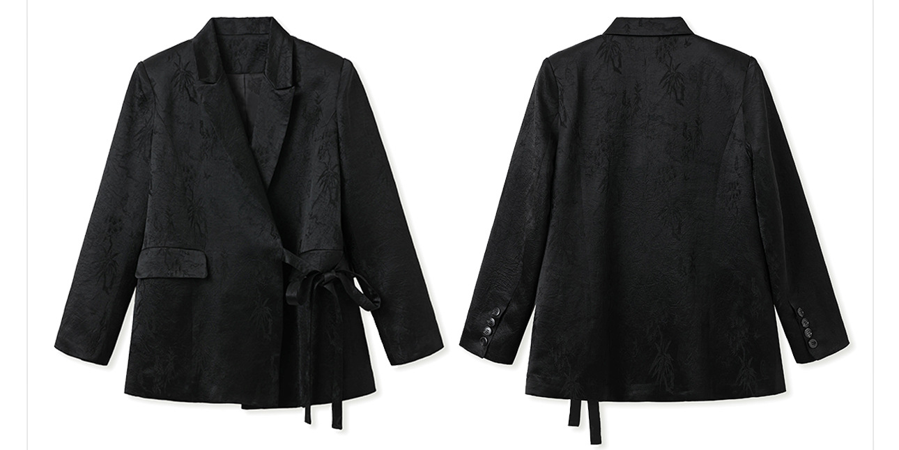 Áo khoác blazer nữ phong cách Trung Hoa cao cấp, chất liệu acetate in họa tiết dân tộc, buộc dây trước — đen, Màu cà phê chi tiết 6