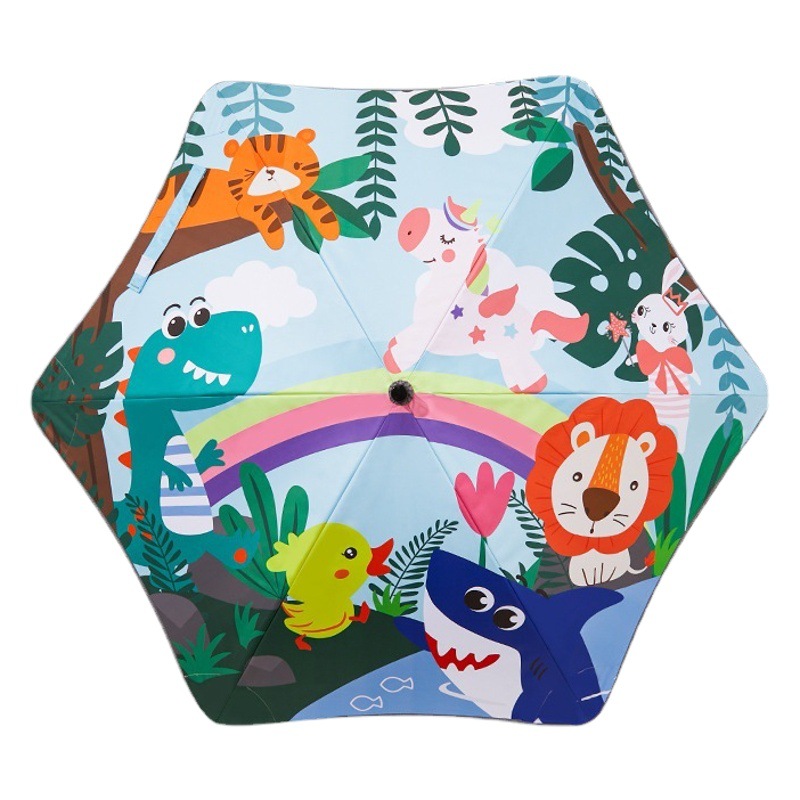KK Tree Paraguas soleado para niños y niñas escuela especial jardín de infantes paraguas doble pegamento negro mango largo plegado automático