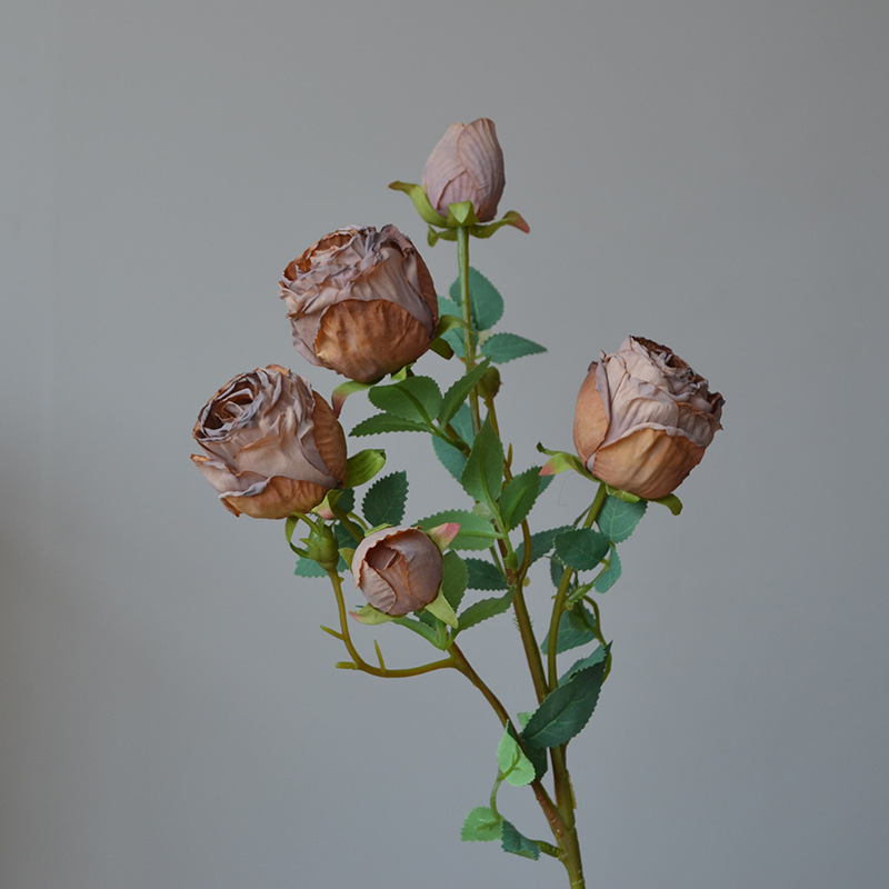 Flores de simulación 5 flores de seda retro rosa de borde focal decoración de boda flores falsas ramo de flores secas diseño de alto nivel