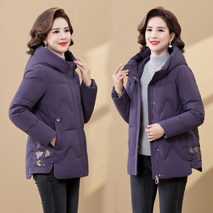 Mother's Winter Clothes Thickened Down Jacket Women's New Middle-aged and Elderly Winter Fashion Western Style Mid-length Cotton-padded Jacket Warm Jacket