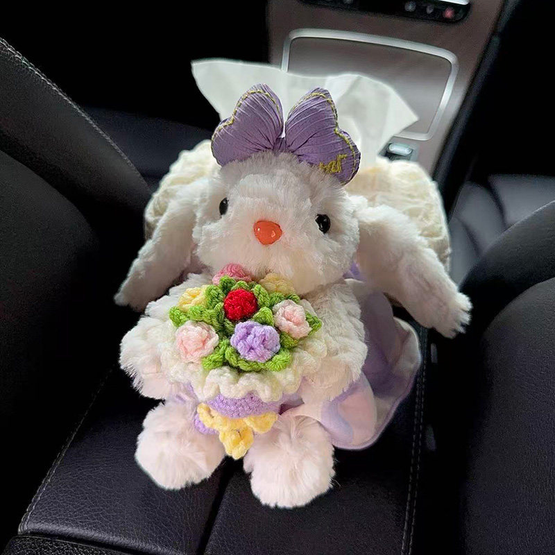 2026 New Model Car Tissue Box, Cute Rabbit Design, High-End Feel, for Use in Car Armrest Box, Cute Decoration