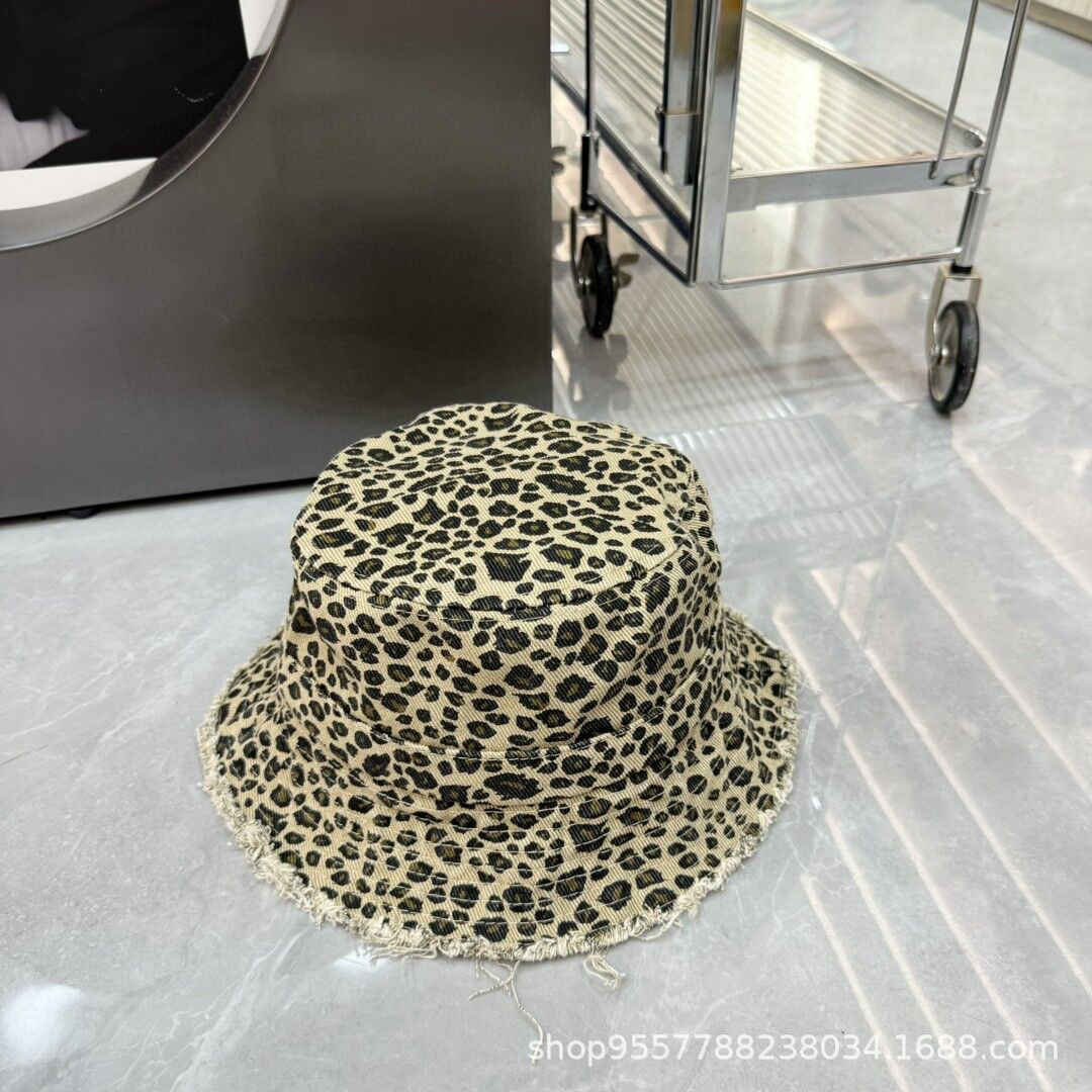 Japanese retro leopard print fisherman hat women's raw edge summer…