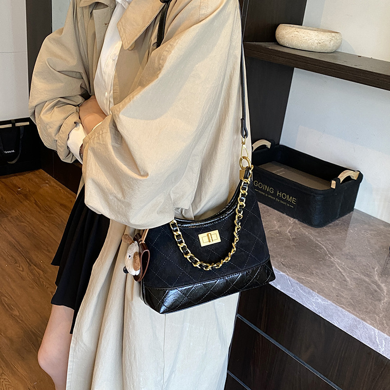 韩版时尚包包女新款绣线菱格单肩斜挎女包小众设计高级感腋下包|undefined