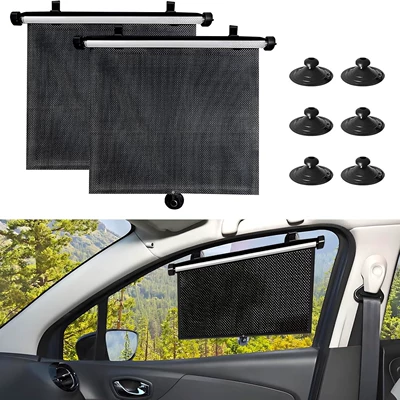 Amazon Cross-Border Best-Selling Factory-Selling Retractable Car Window Sunshade Roll-Up Style Suction Cup Sunshade Car Sunshade