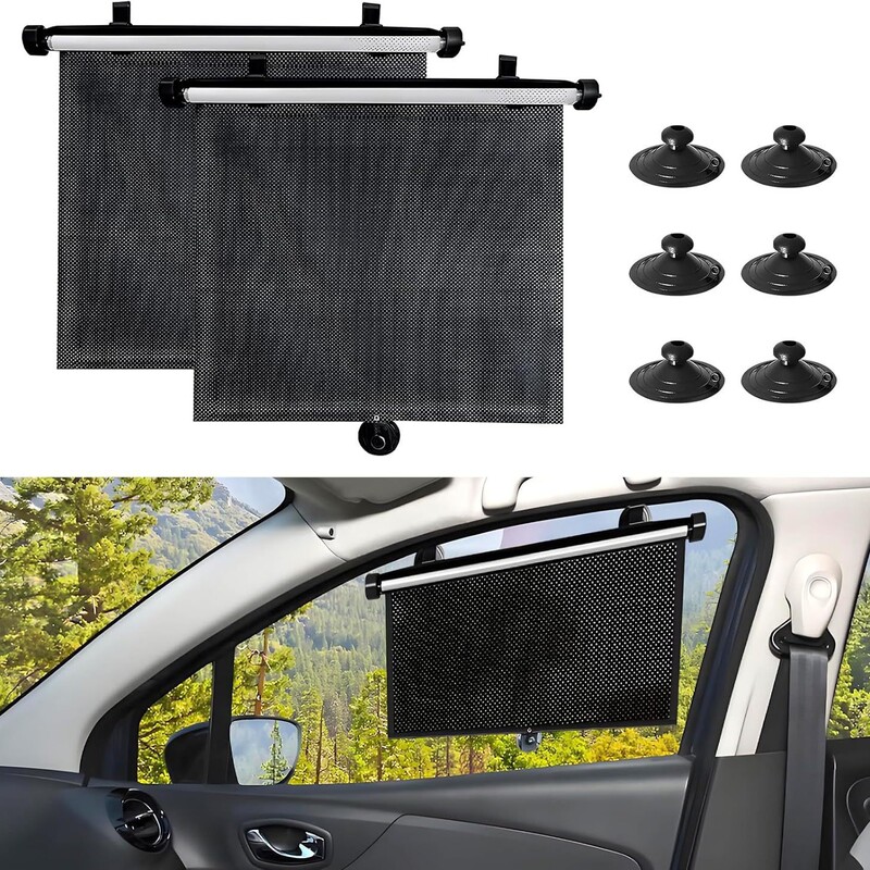 Amazon Cross-Border Best-Selling Factory-Selling Retractable Car Window Sunshade Roll-Up Style Suction Cup Sunshade Car Sunshade