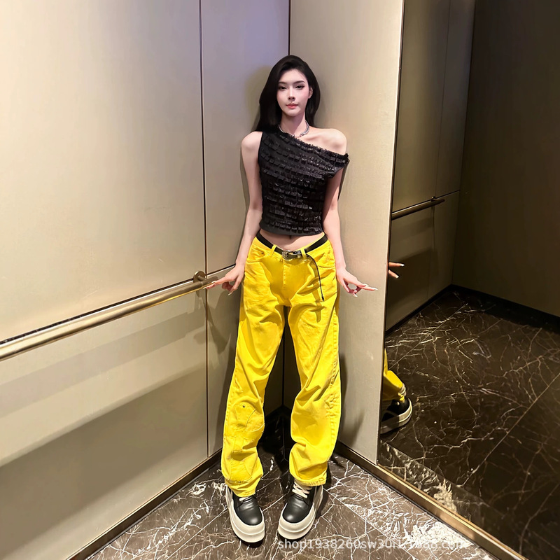 Correct Version 2025 New Miu Miu Miu Chrome Hearts Cross Patchwork Leather Tb Jeans Straight-Leg Pants Correct Version 2025 New Miu Miu Miu Chrome Hearts Cross Patchwork Leather Tb Jeans Straight-Leg Pants