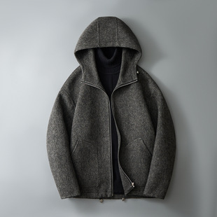 Winter New Men's Sheep Wool Coat Loose Thickened Hooded Jacket Trendy Casual Double-Sided Wool Coat