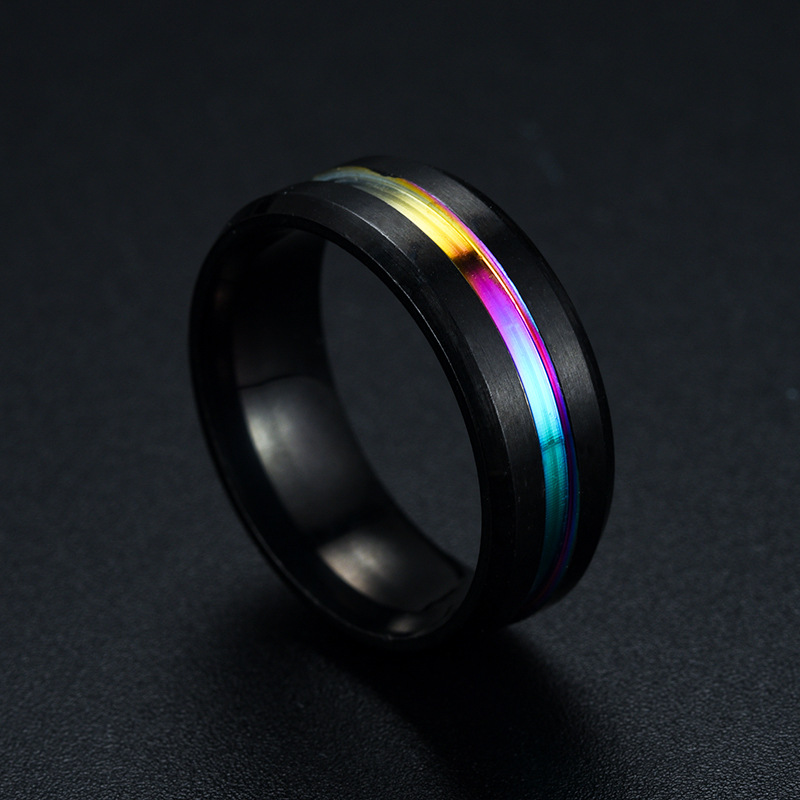 New Simple Titanium Steel Beveled Edge Slotted Color Ring Wholesale Nihaojewelry display picture 8