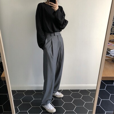 卢浮春季新款韩国ins简约西裤薄款质感宽松阔腿高腰休闲长裤女|ms