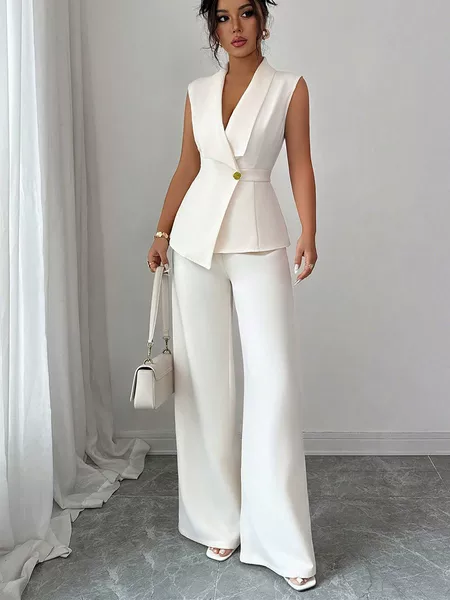 Cross-Border European and American Elegant Style Solid Color Vest and Straight-Leg Pants Set for Women, 2026 Spring Amazon Foreign Trade Clothing Set