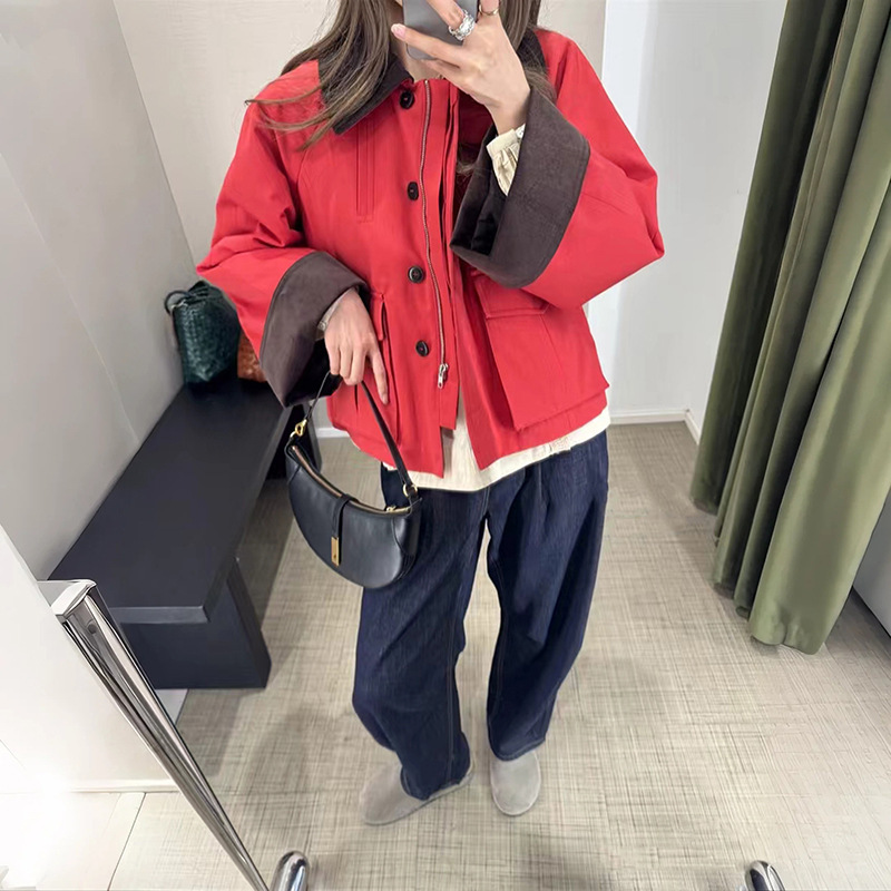 ~2025 Autumn/Winter New Workwear Corduroy Collar Padded Drop Shoulder Loose Large Pocket Women's Jacket Cotton Coat