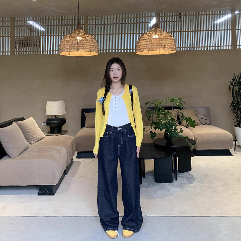 直筒牛仔裤女2025夏季潮流百搭新款高腰宽松休闲阔腿裤|undefined