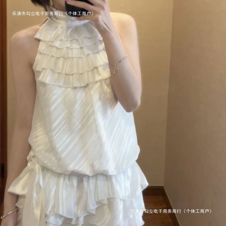 小个子新款古早感雪纺挂脖上衣+半裙两件套2025夏季少女心事上衣|undefined