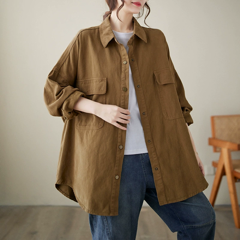 Long retro comfortable autumn jacket for leisure, mid-length, oversize, plus size