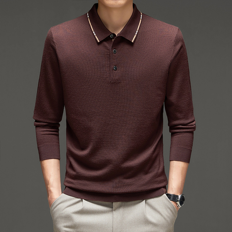 Hengyuanxiang worsted pure wool long-sleeved sweater men's high-end sweater lapel woven flower bottoming shirt sweater polo shirt
