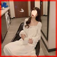 Пижамы для женщин, весенне-летняя ночная рубашка, женская ночная рубашка в дворцовом стиле с длинными рукавами, кружево, новый корейский стиль, милая домашняя одежда принцессы, длинная юбка